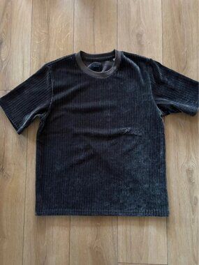 Men's Dark Grey Ribbed Velour T-Shirt Size M